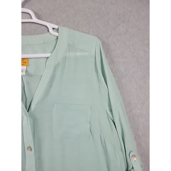 Ruby Rd Pale Green RTS V Neck Semi Sheer Guazy Button Up Shirt Women's Plus 1X - Picture 4 of 11